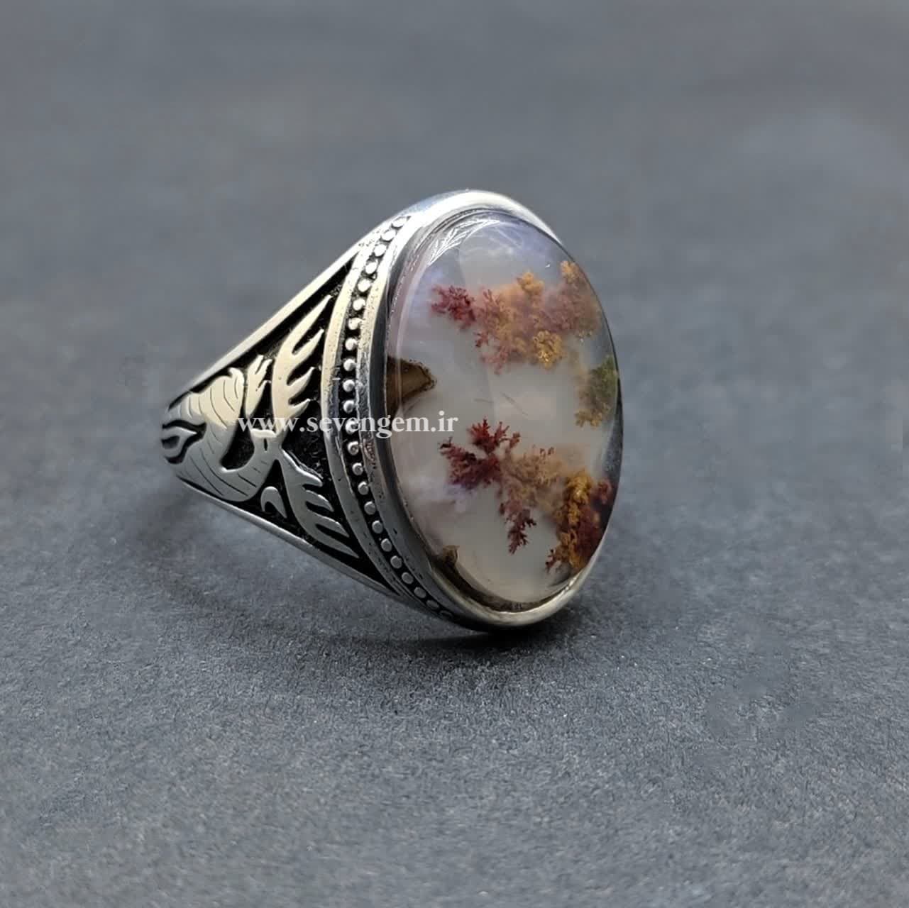 انگشتر مردانه عقیق شجر سه قلعه (کدB504)