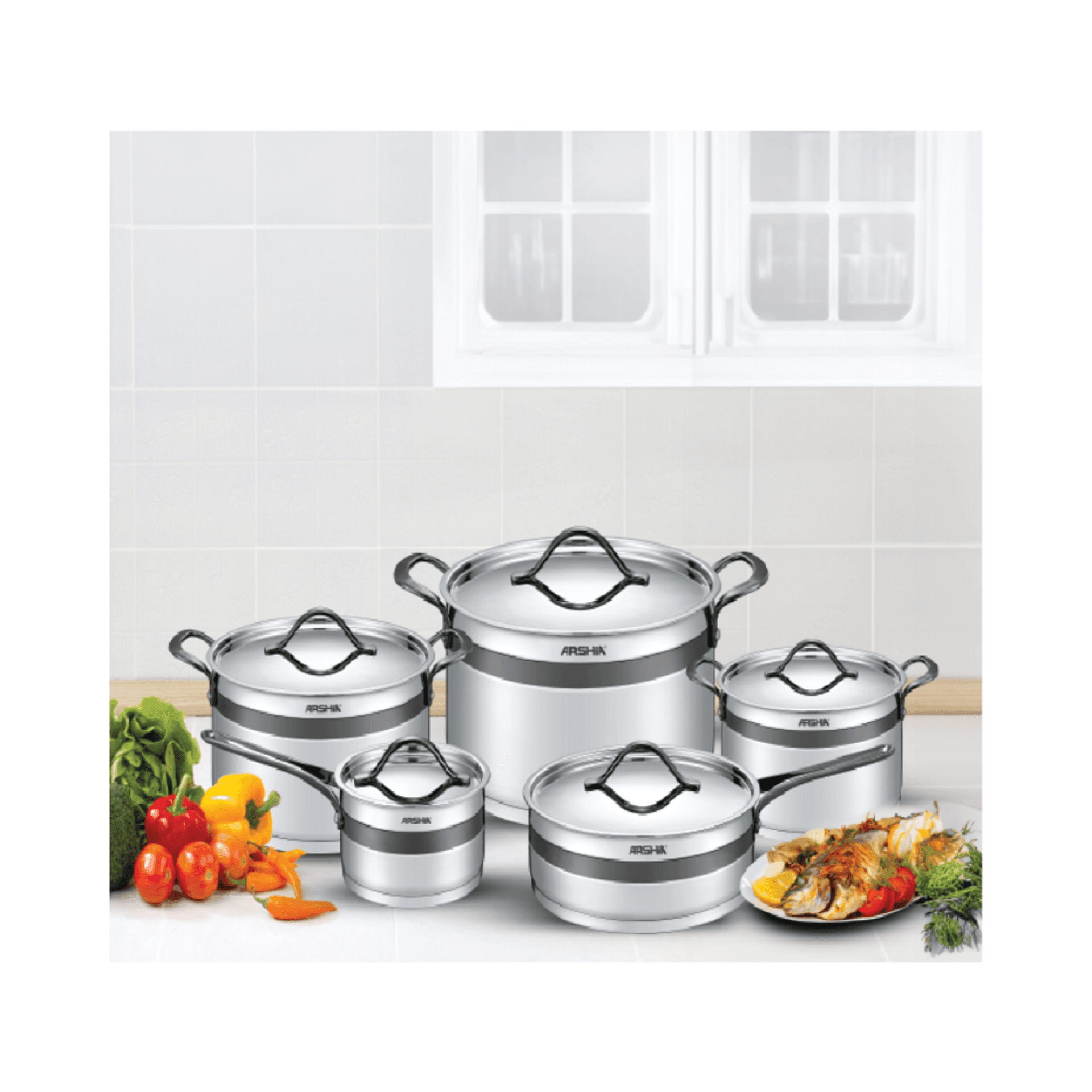 سرویس قابلمه ۱۰ تکه عرشیا مدل Arshia Titanium Stainless Steel Cookware Set — تصویر ۵