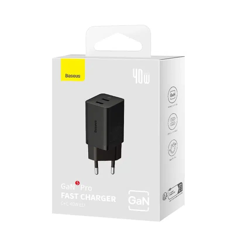 شارژر دیواری 40 وات باسئوس مدل Baseus GaN5 Pro Fast Charger C+C 40W EU CCGP180101 — تصویر ۱۱