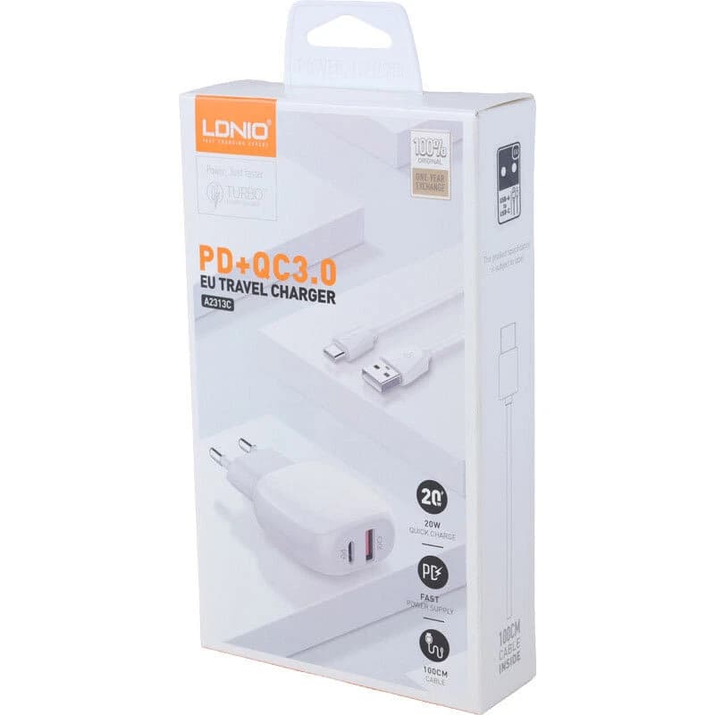 شارژر دیواری 20 وات الدینیو A2313C QC3.0 PD + کابل تایپ سی — تصویر ۷