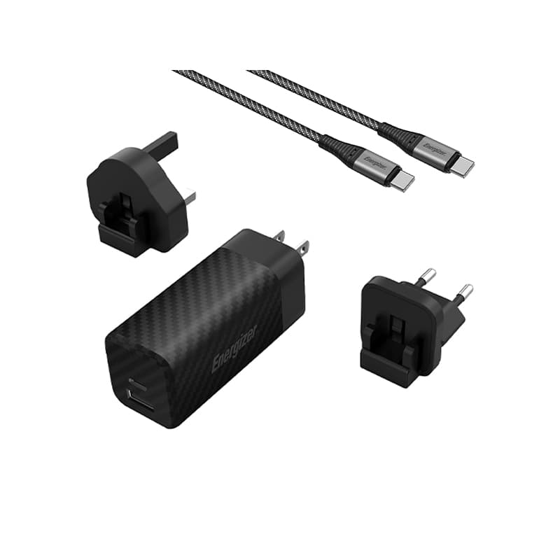 شارژر دیواری 90 وات GaN انرجایزر مدل Energizer A90MUC دو پورت به همراه کابل 100 وات USB-C