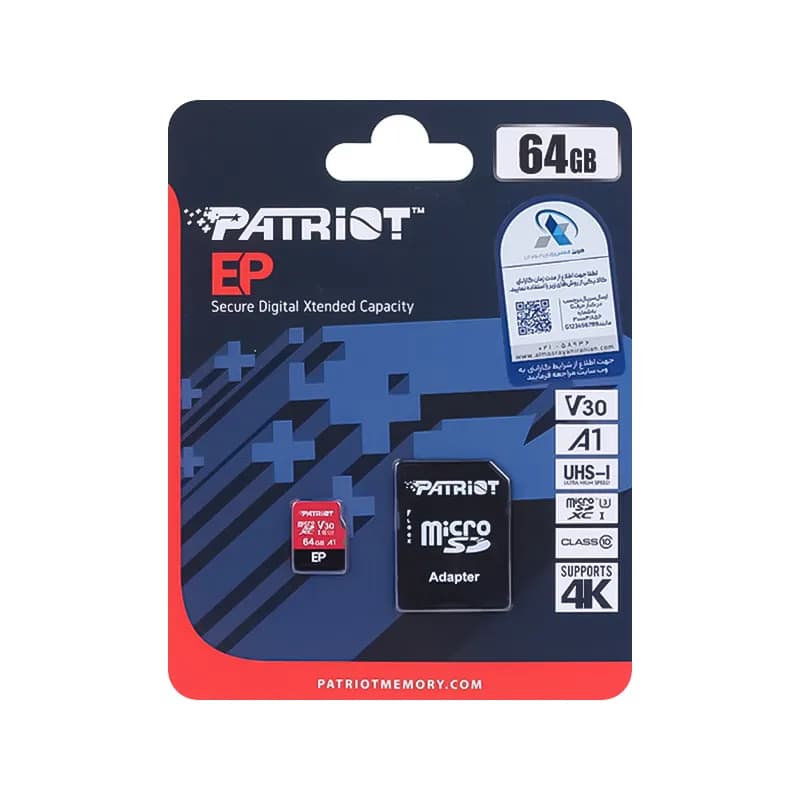 کارت حافظه MicroSDXC پاتریوت EP کلاس 10 ظرفیت 64 گیگابایت + خشاب