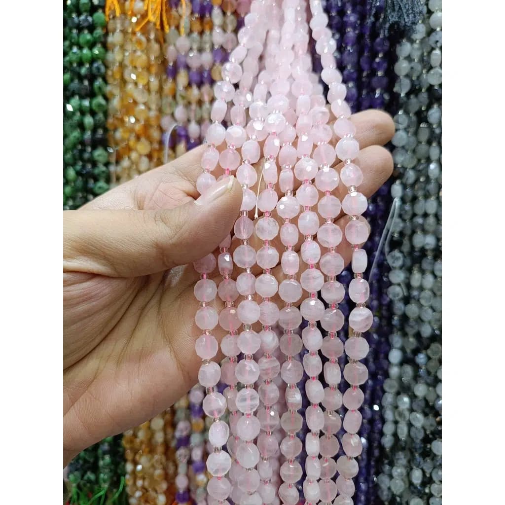 ریسه سنگ رز کوارتز سکه ای کد 8753 — تصویر ۴