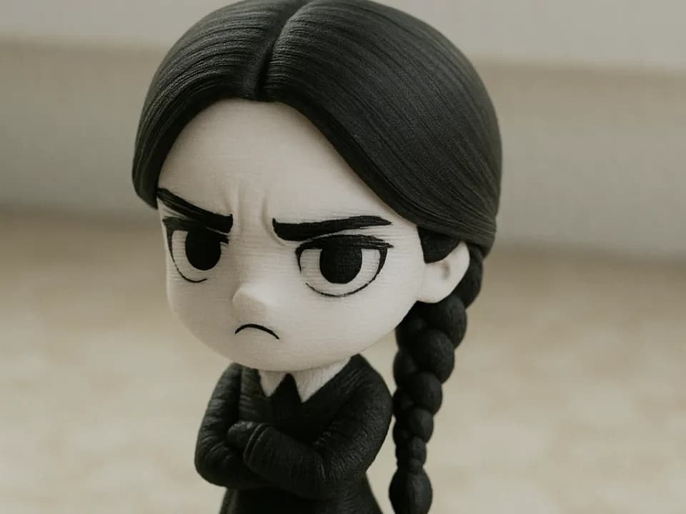 🖤 فیگور ونزدی (Wednesday Addams) | چاپ سهبعدی رنگشده | +PLA | ارتفاع ۱۲ سانتیمتر — تصویر ۸