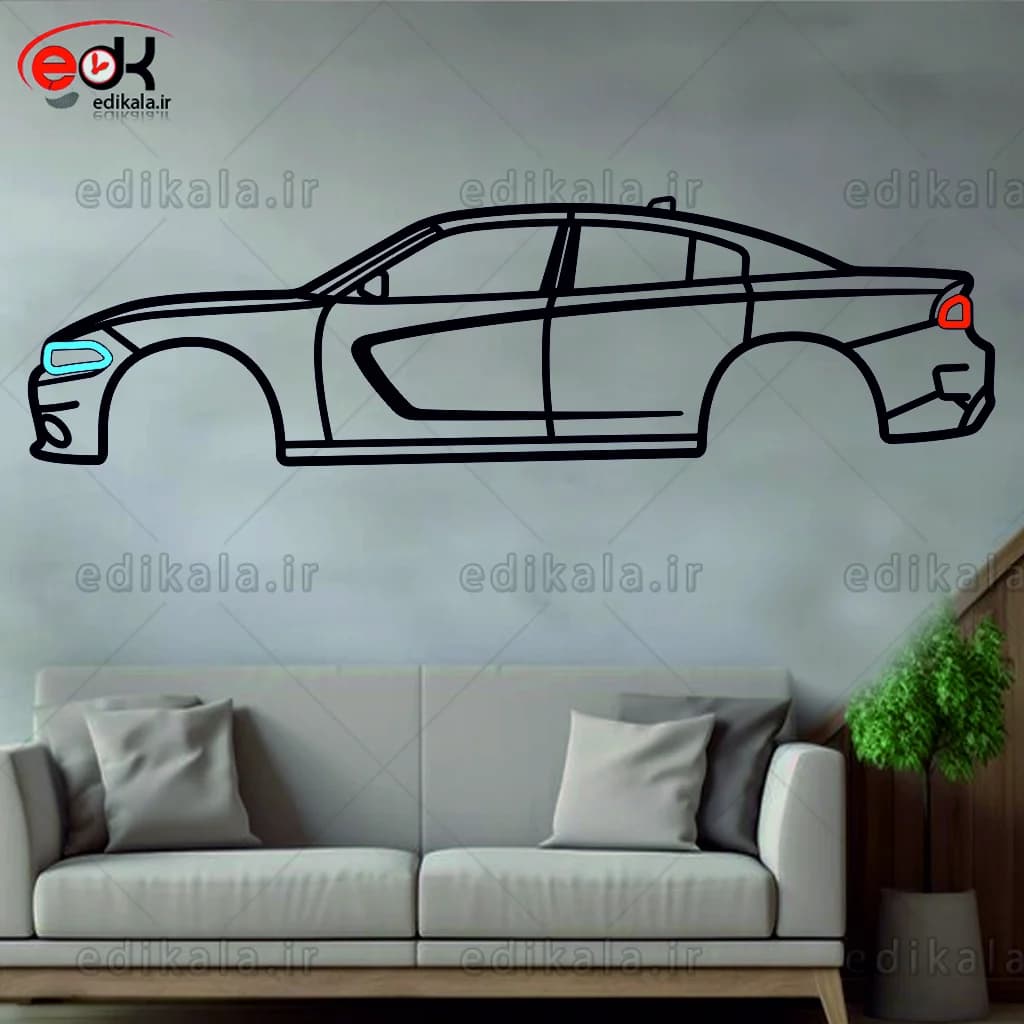 تابلو طرح ماشین دوج چارجر شماره 4 با چراغ نئون+آداپتور+با انتخاب سایز و جنس دلخواه