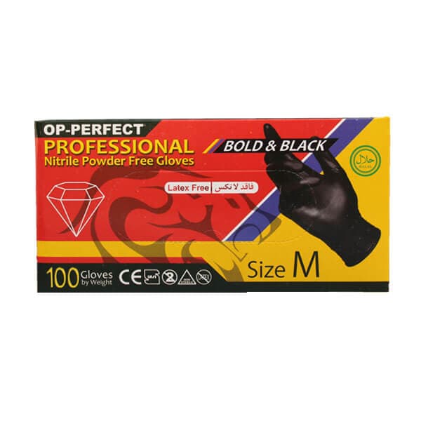 دستکش نیتریل مشکی بدون پودرop-perfect بسته ۱۰۰ عددی