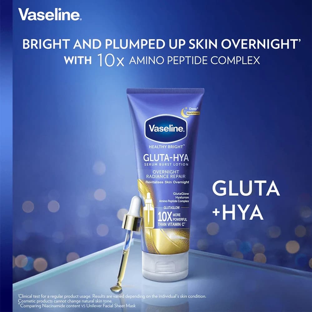 لوسیون بدن ترمیم کننده شب وازلین GLUTA-HYA مدل RADIANCE REPAIR حجم 330 میل — تصویر ۴