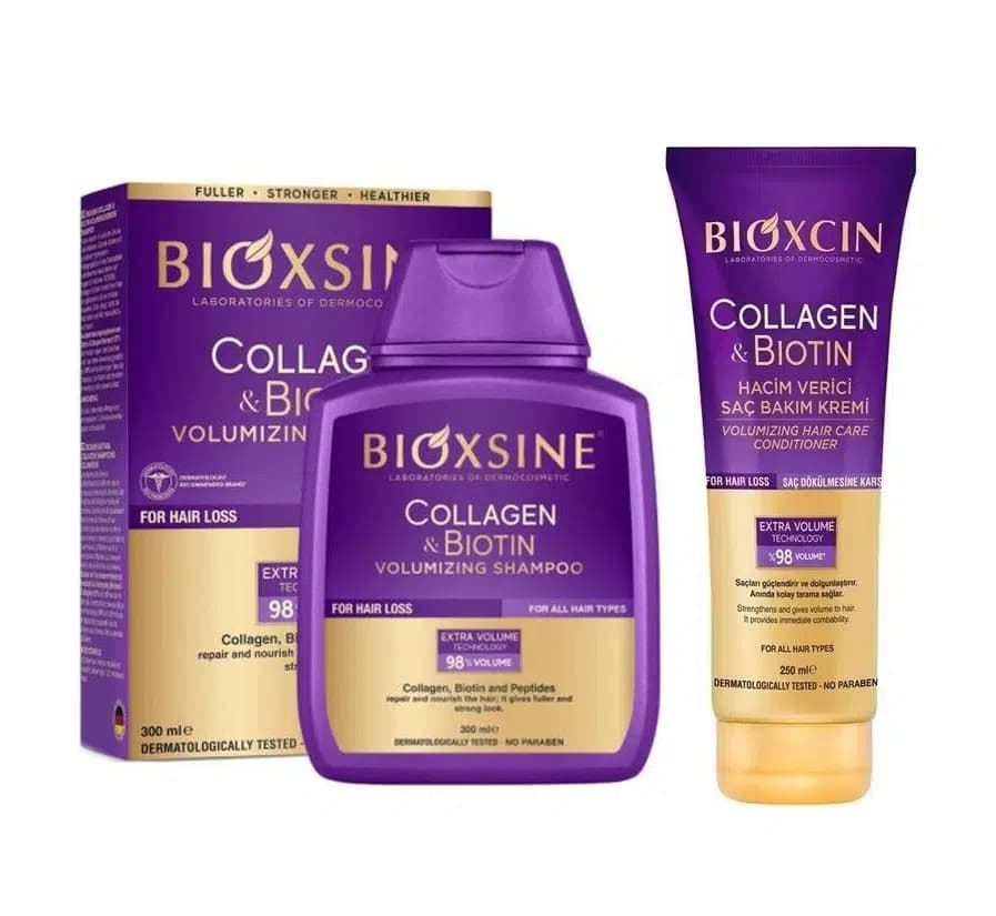 پک حجم دهنده مو بیوکسین BIOXCIN حاوی کلاژن و بیوتین (ماسک مو 250 میل+شامپو 300 میل) — تصویر ۱۰