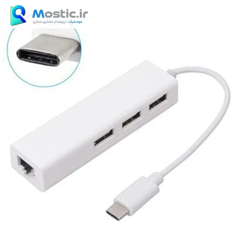 تبدیل USB-C تایپ سی به LAN و هاب USB رویال — تصویر ۴