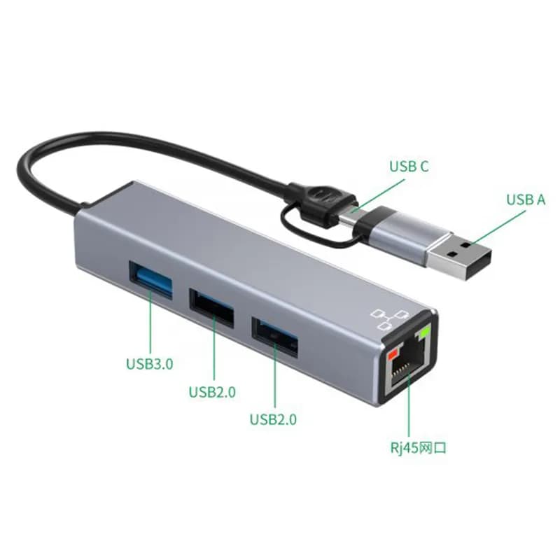 هاب 3 پورت USB 3.0 و Type c , Lan ایراسکای مدل HC-78