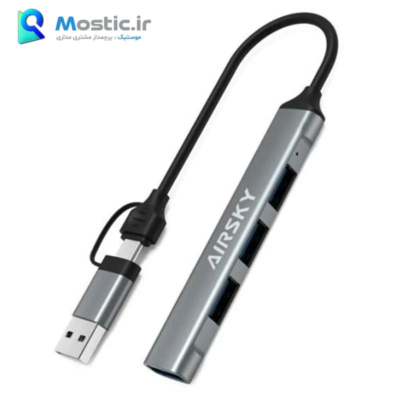 هاب 4 پورت USB 3.0 و usb type c ایراسکای مدل HC-77 — تصویر ۳