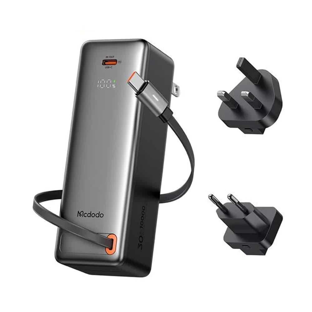 پاوربانک و شارژر دیواری ۳ در ۱ مکدودو مدل MC-3181 ظرفیت ۱۰۰۰۰ ۳۰ وات کابل جمعشو