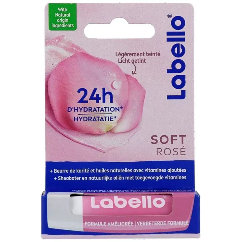 بالم لب لابلو سافت رز صورتی ملایم 2در1 (آبرسان و آرایشی) 4.8 گرمی Labello Soft rose blister