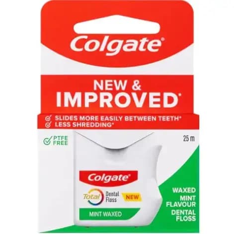 نخ دندان مومی نعنایی کولگیت توتال ۲۵ متری Colgate Total Mint Waxed Dental Floss Protect Gums — تصویر ۳
