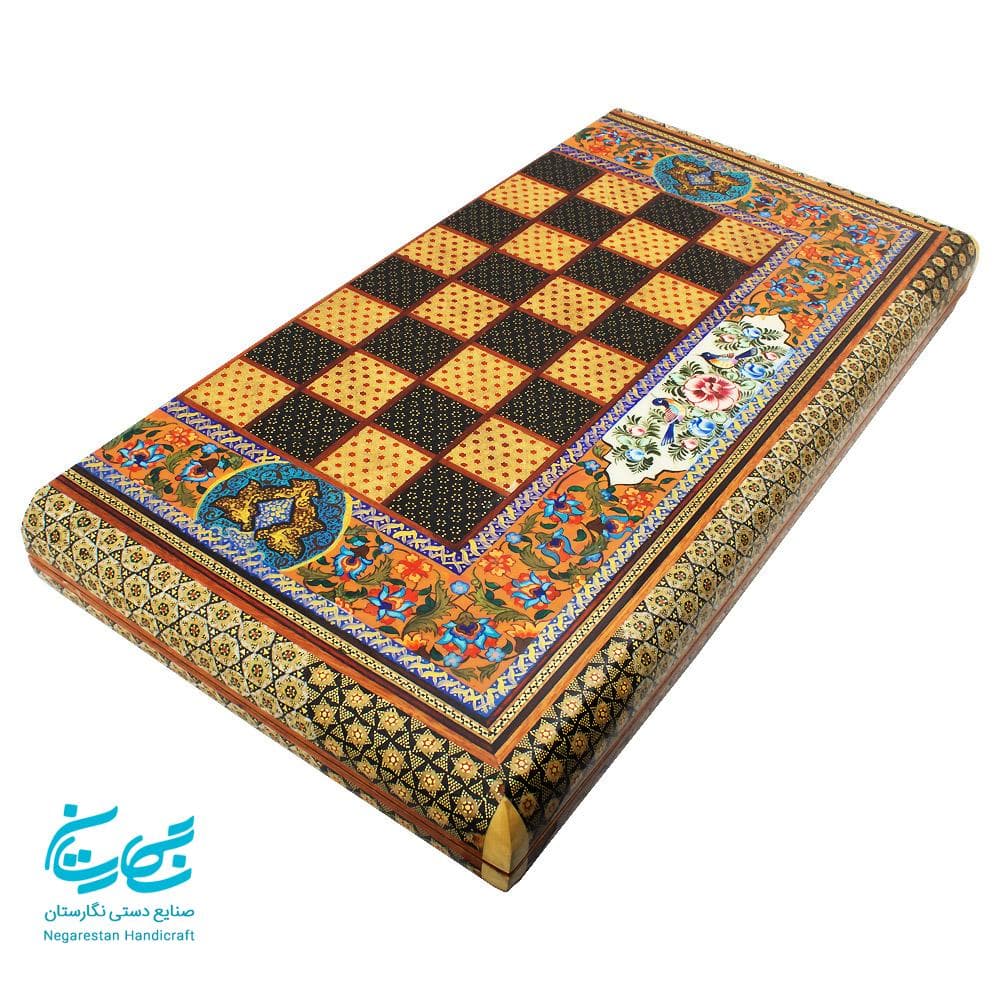 تخته نرد و شطرنج 50 سانتی خاتم کاری اعلا با نقاشی گل و مرغ