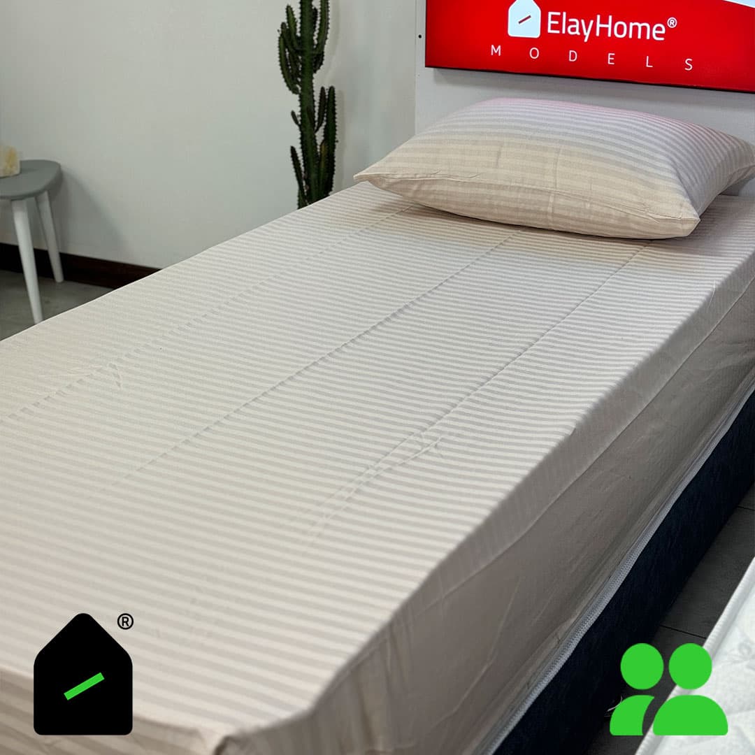 ملحفه نیم ست دونفره هتلی رنگ کرم (ملحفه کش دار+ 2روبالشتی) Elay home — تصویر ۱۰