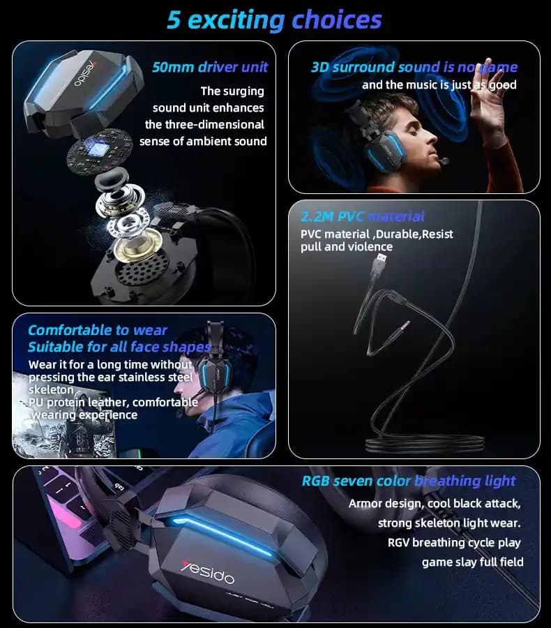 هدست گیمینگ یسیدو مدل Yesido EK03 headphone — تصویر ۶