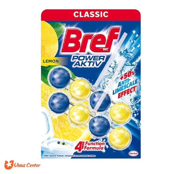 قرص خوشبو کننده توالت فرنگی برف (Bref) مدل Power Aktiv با رایحه لیمو بسته 8 عددی — تصویر ۲