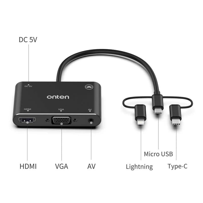 مبدل microUSB/ لایتنینگ/ USB-C به HDMI/VGA/AV اونتن مدل OTN-7585b — تصویر ۸