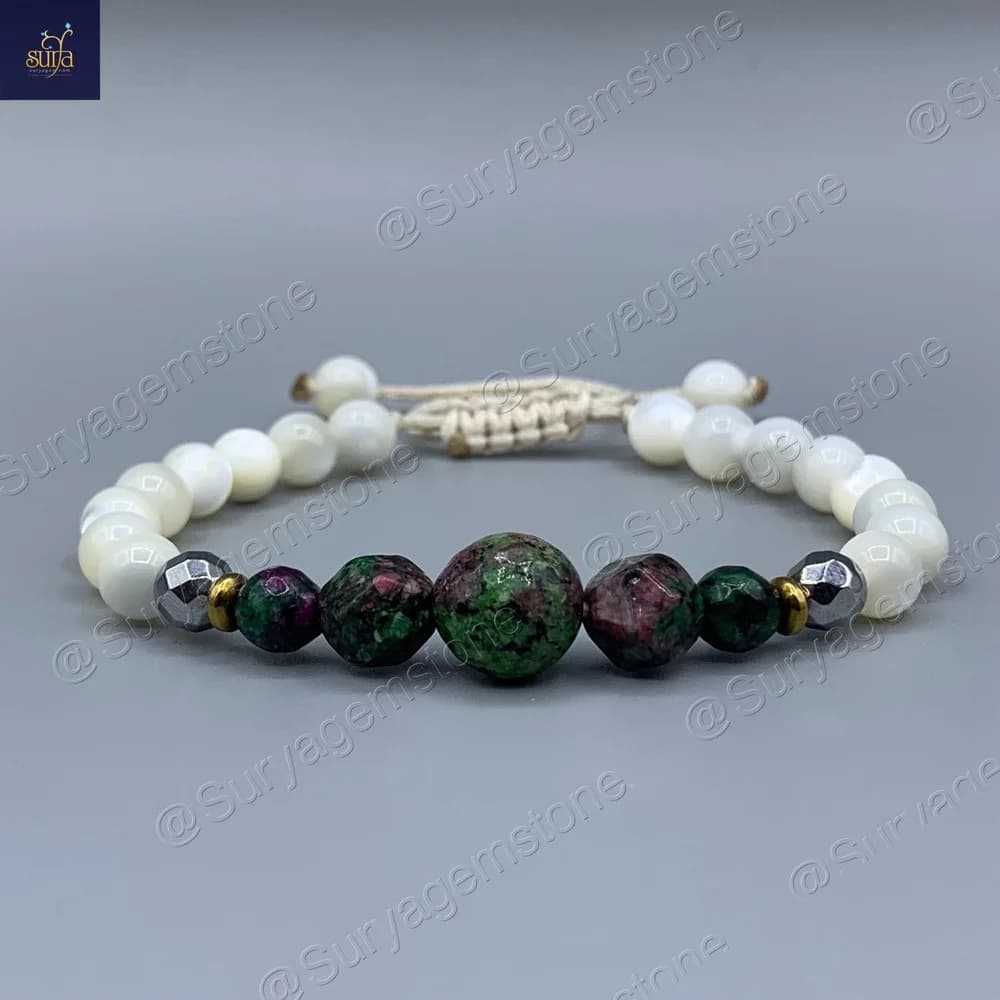 دستبند سنگی زنانه ، سنگ زئوسیت اصل و صدف طبیعی Chandra Zeo