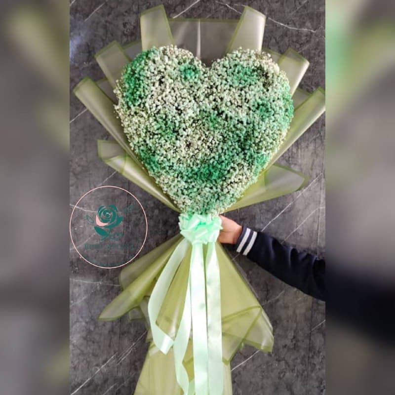 دسته گل قلبی ژیپسوفیلا سبز — تصویر ۳