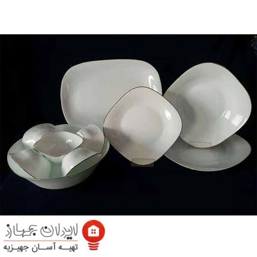 سرویس غذاخوری 26 پارچه چهار گوش فرانسوا آرکوپال گل آرایی لب طلا (Gold)