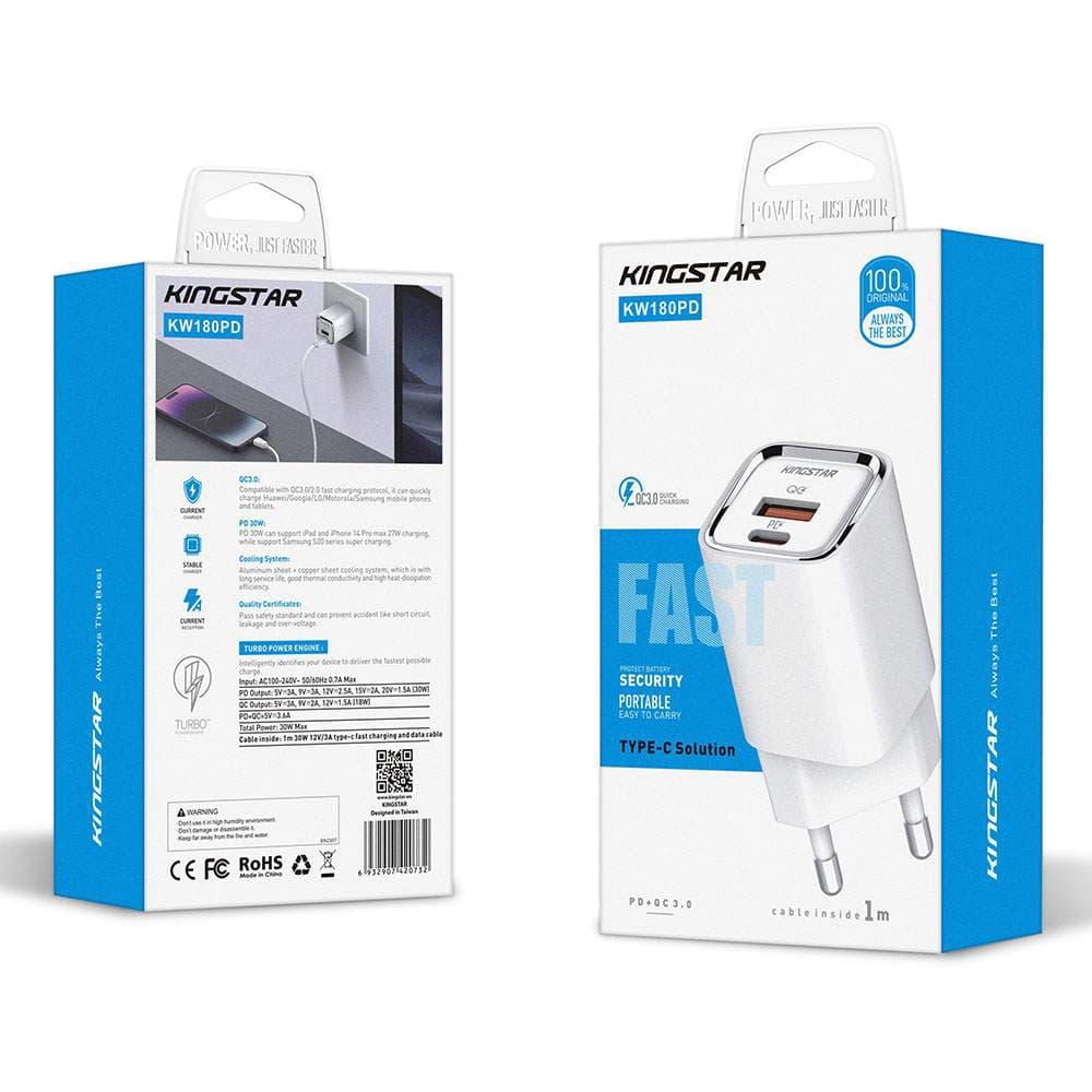 شارژر 30 وات کینگ استار مدل Kingstar KW180PD همراه با کابل تایپ سی — تصویر ۷