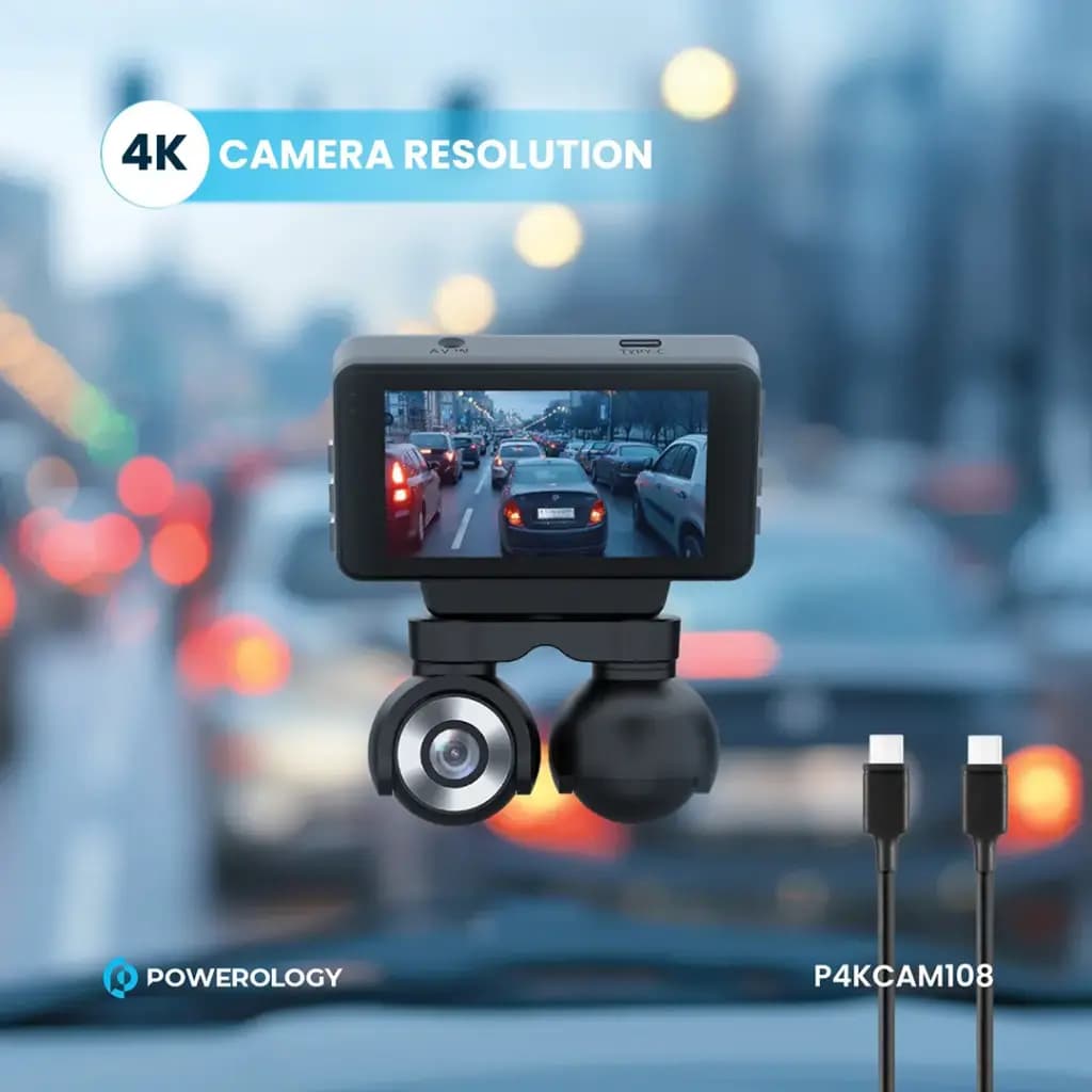 ثبت وقایع 4kدو دوربین Powerology Dual Lens Dash Camera P4KCAM108 — تصویر ۶