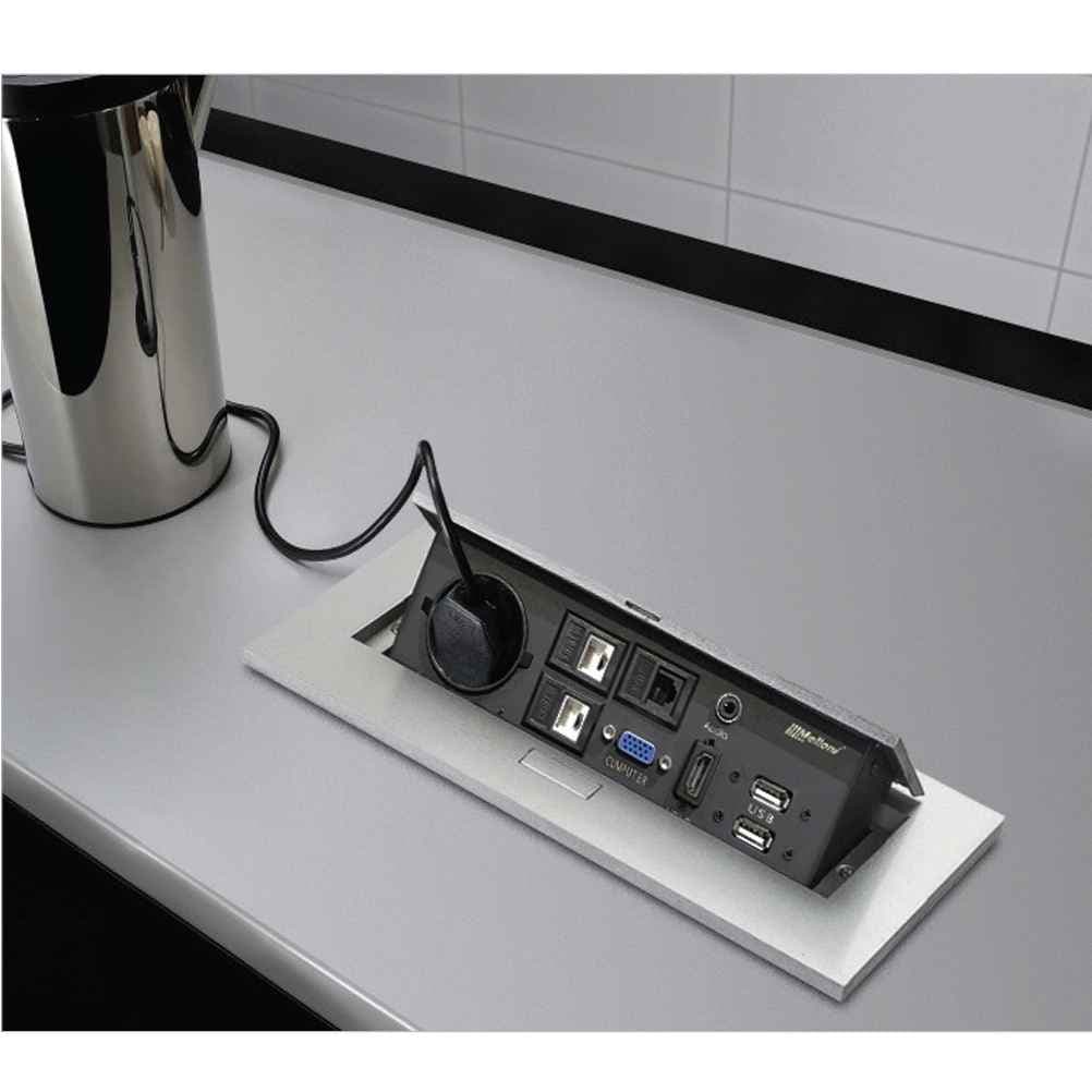 پریز توکار میز اداری کد 10024 ملونی دارای شبکه USB ،HDMI و تلفن نقره ای، مشکی، طلایی و دودی