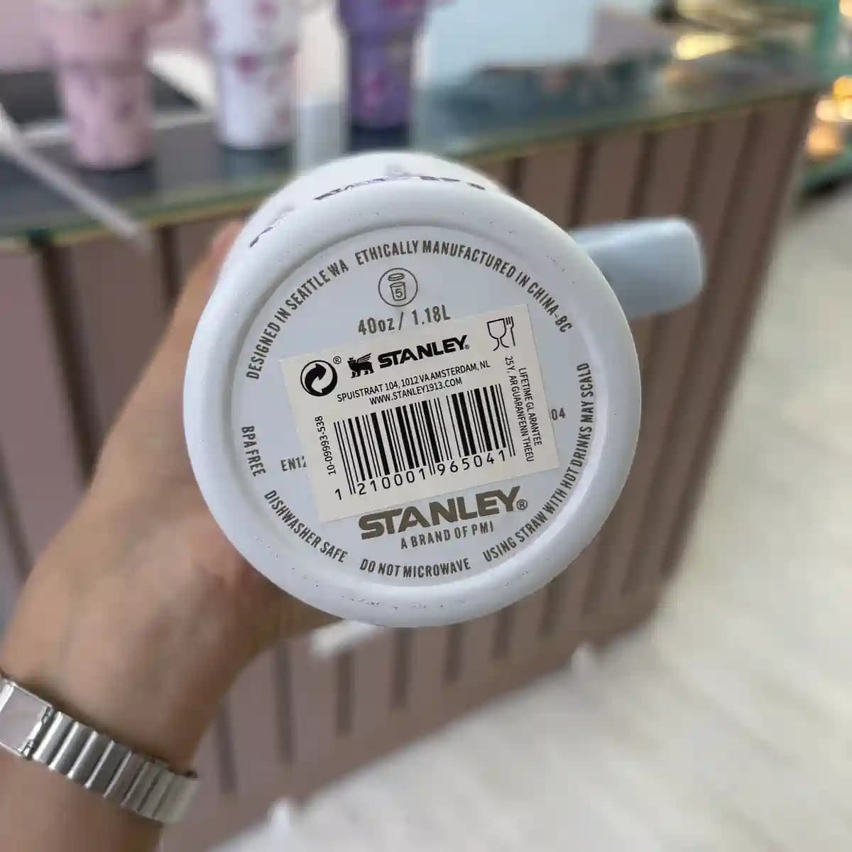تراول ماگ استنلی گلدار اورجینال تامبلر STANLEY جعبه کادویی آبی — تصویر ۷