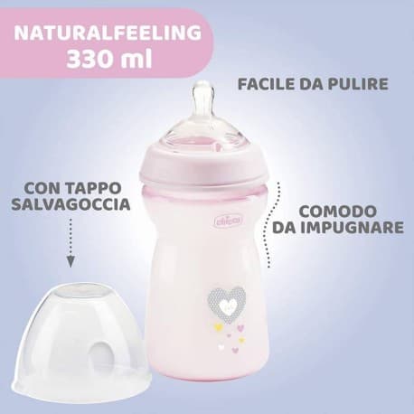 شیشه شیر نچرال فلینگ چیکو 330 میل طرح قلب صورتی Chicco — تصویر ۱۰