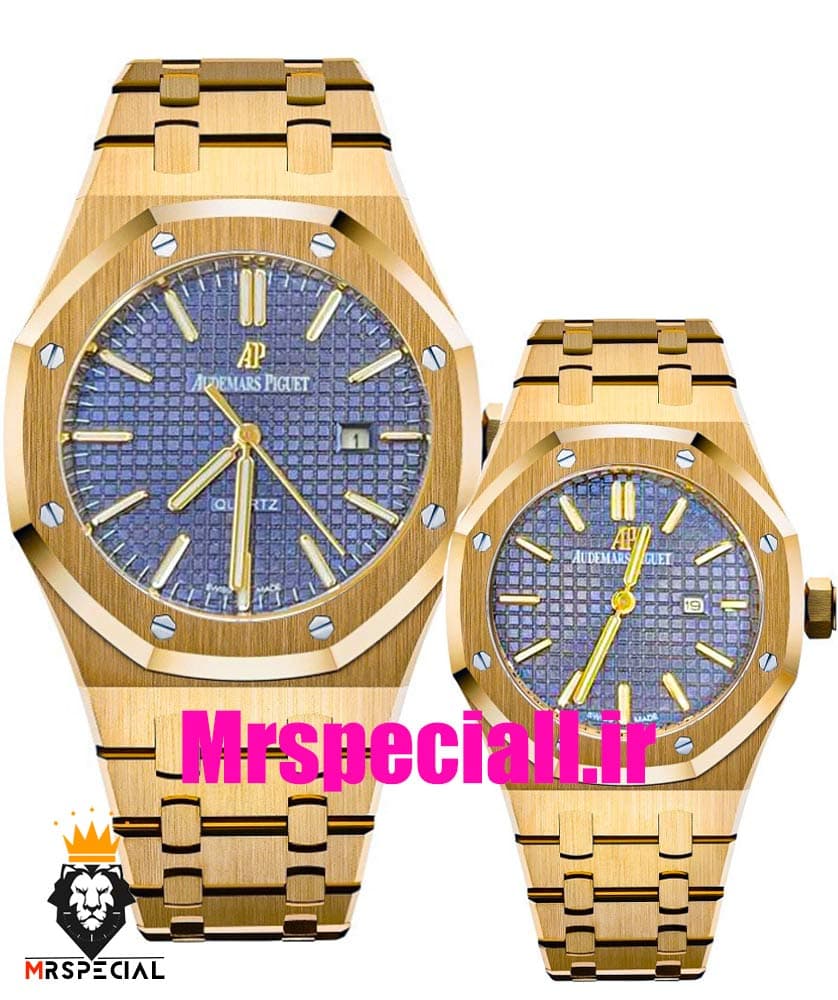 ساعت ست اودمار پیگه مردانه و زنانه باتری طلایی صفحه ابی 2215 AUDEMARS PIGUET ROYAL — تصویر ۳