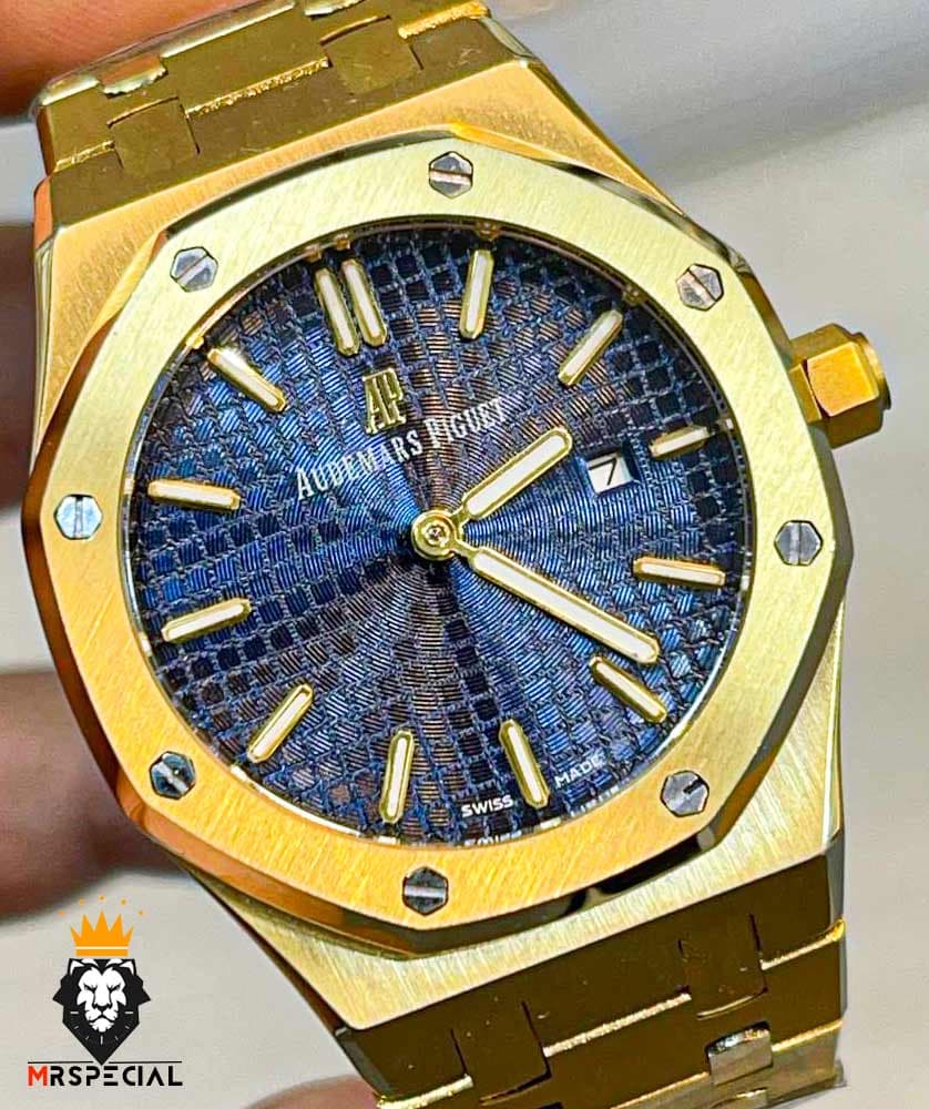 ساعت ست اودمار پیگه مردانه و زنانه باتری طلایی صفحه ابی 2215 AUDEMARS PIGUET ROYAL — تصویر ۴