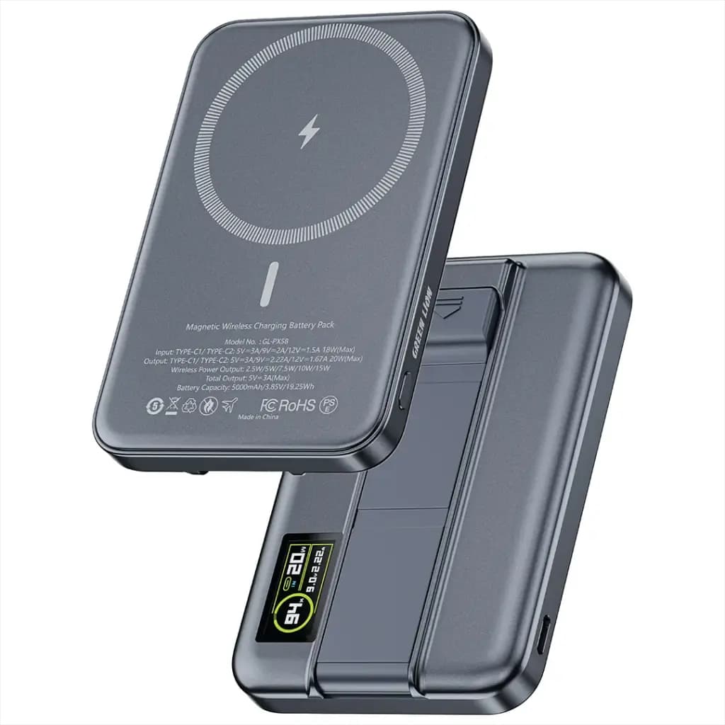 پاوربانک Green Lion Astro 5000mAh مگسیف دار با استند و شارژ بیسیم 15W — تصویر ۵