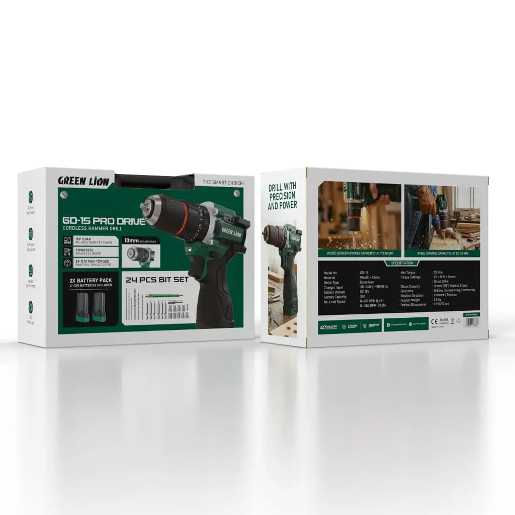 دریل چکشی شارژی گرین لاین مدل GD-15 Pro Drive GNGD15D18VGN — تصویر ۱۲