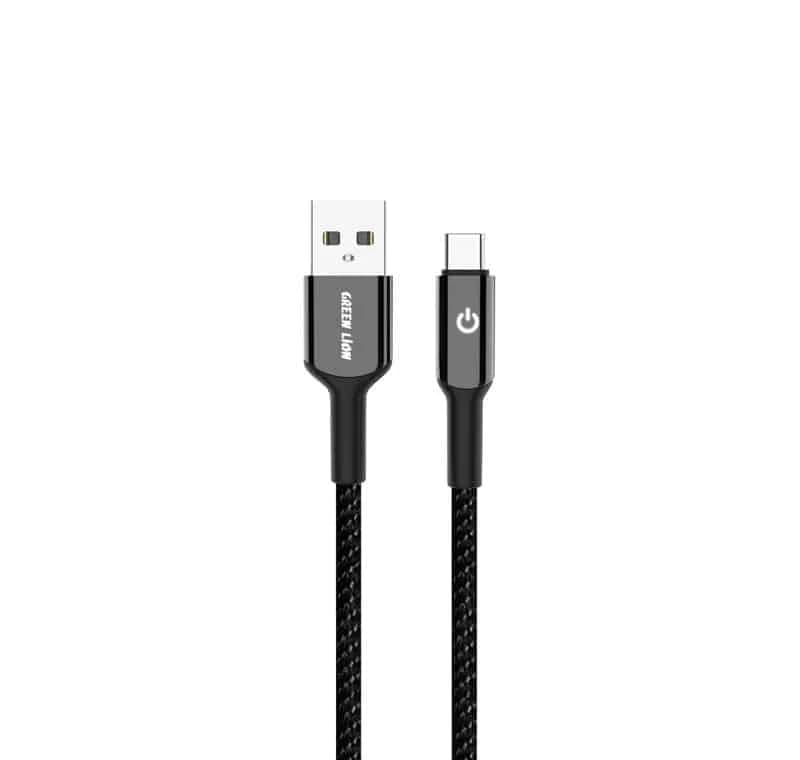 کابل USB به Type-C گرینلاین مدل Braided Timer ظرفیت ۱۸ وات طول ۱ متر