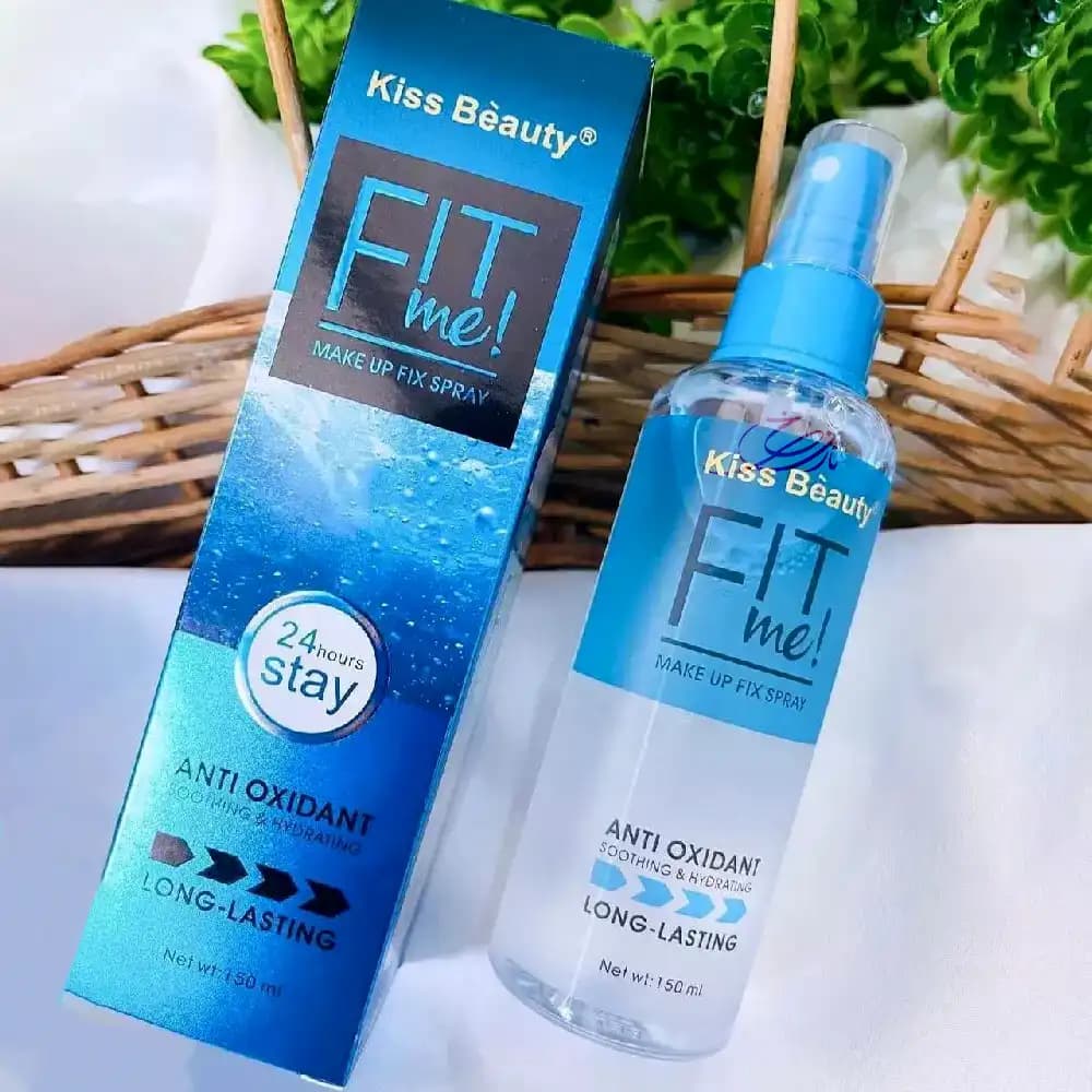 اسپری فیکساتور آرایش کیس بیوتی Kiss Beauty آبی مدل فیت می FIT me حجم 150 میلی لیتر — تصویر ۳