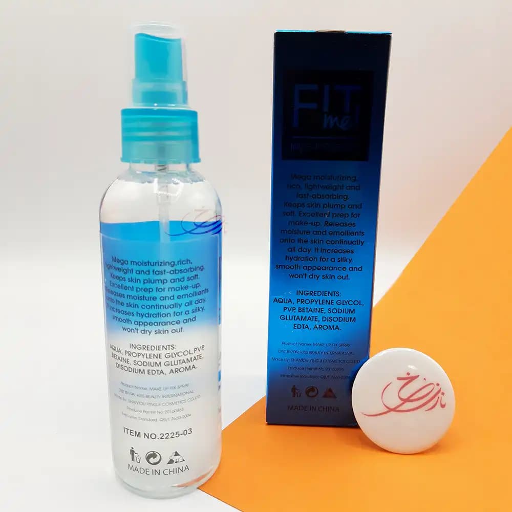 اسپری فیکساتور آرایش کیس بیوتی Kiss Beauty آبی مدل فیت می FIT me حجم 150 میلی لیتر — تصویر ۴