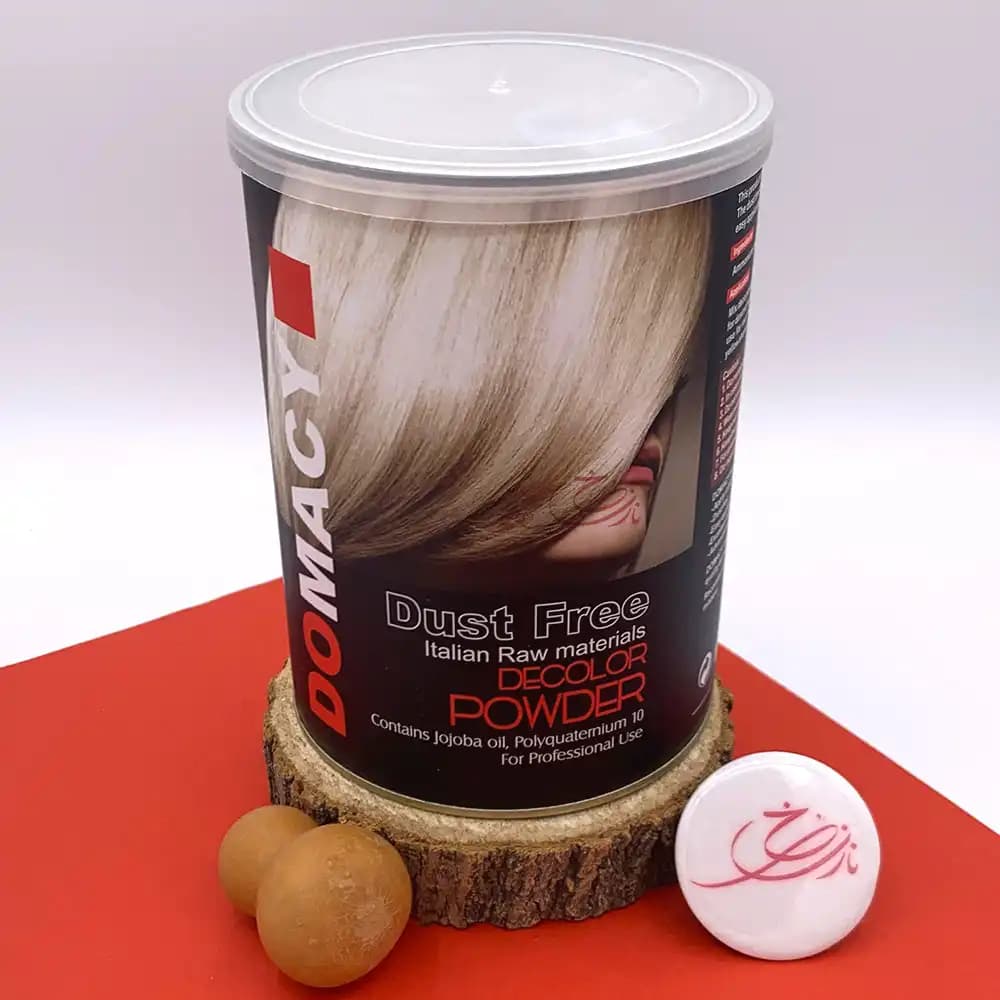 پودر دکلره آبی دوماسی Domacy مدل Dust Free ضد نارنجی و حاوی روغن جوجوبا وزن 400 گرمی