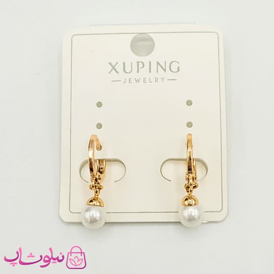 گوشواره آویز ژوپینگ مدل مروارید سفید قطر 6 میل کد 2391 — تصویر ۴