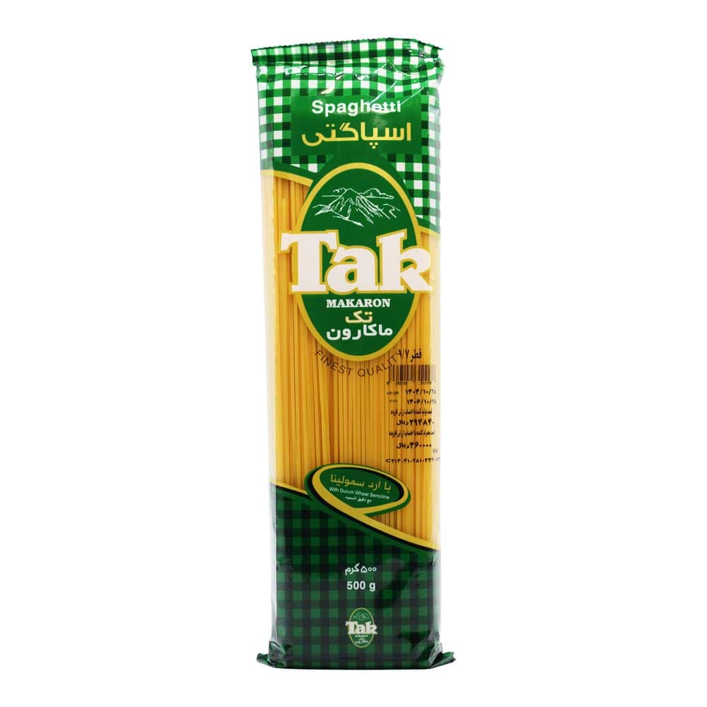 ماکارونی تک ماکارون TAK MAKARON مدل اسپاگتی با قطر 1.7 وزن 500 گرم