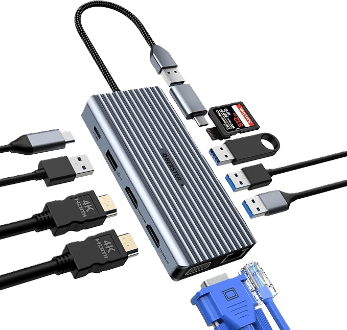 هاب 12 پورت فلزی مدل USB C Docking Station 12 in 1 HB035 DUAL HDMI HUB