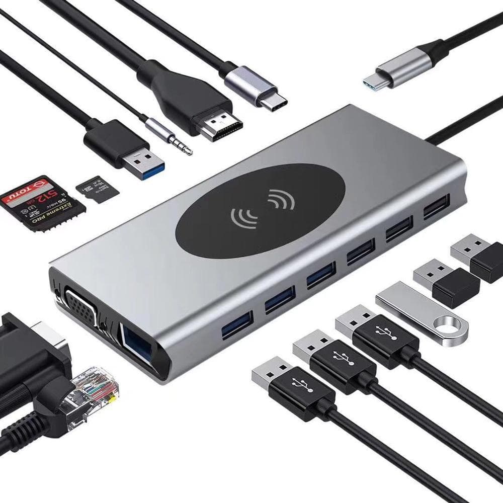 هاب 15 پورت و شارژر وایرلس با توان 10 وات و پورت شارژر سریع 100 وات مدل Brave 15 in 1 Multi Function USB-C Hub — تصویر ۱۲