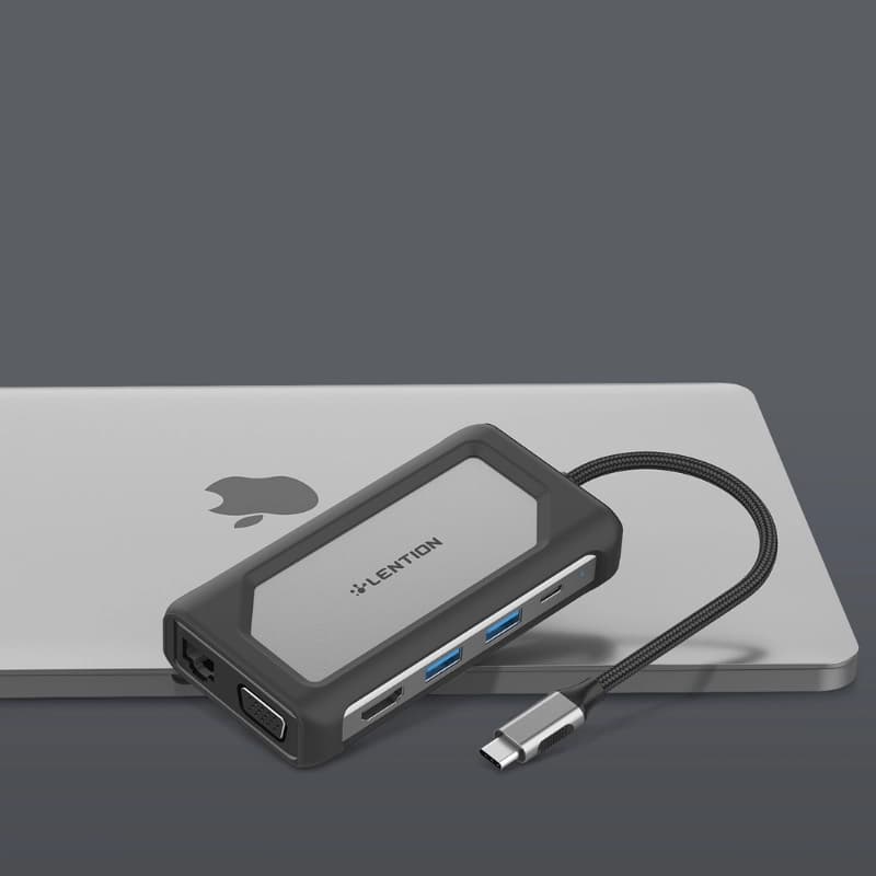 هاب 7 پورت لنشن lention C75 USB C دارای PD 100w و پورت شبکه 1 گیگ — تصویر ۸