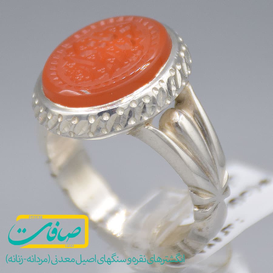 انگشتر عقیق یمنی خطی “یا حیدر کرار” مردانه «کد 3485» — تصویر ۲