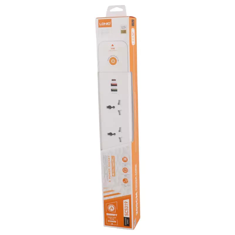 چند راهی 5 خانه برق ارت دار الدینیو SC5319 با کابل 2 متری + شارژر USB و Type-C — تصویر ۴
