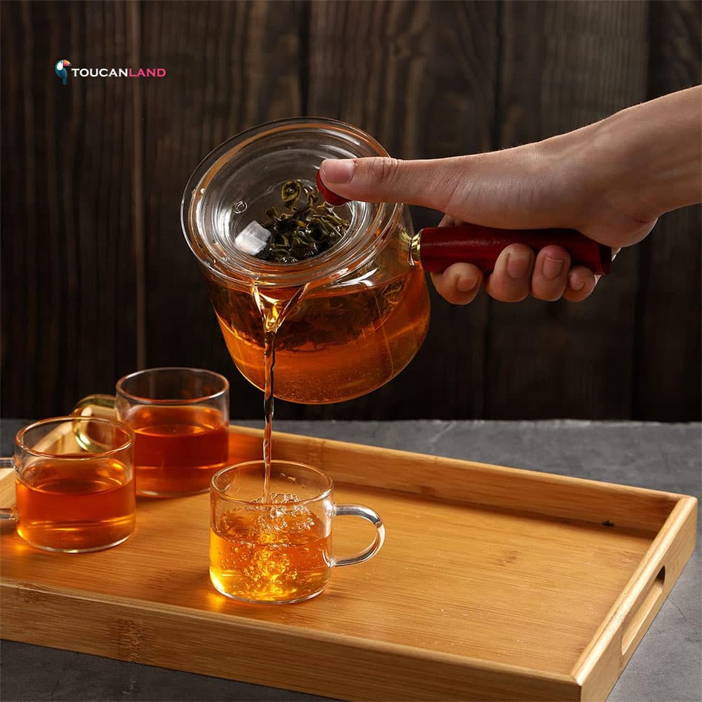 کتری دمنوش پیرکس با دسته چوبی — تصویر ۳
