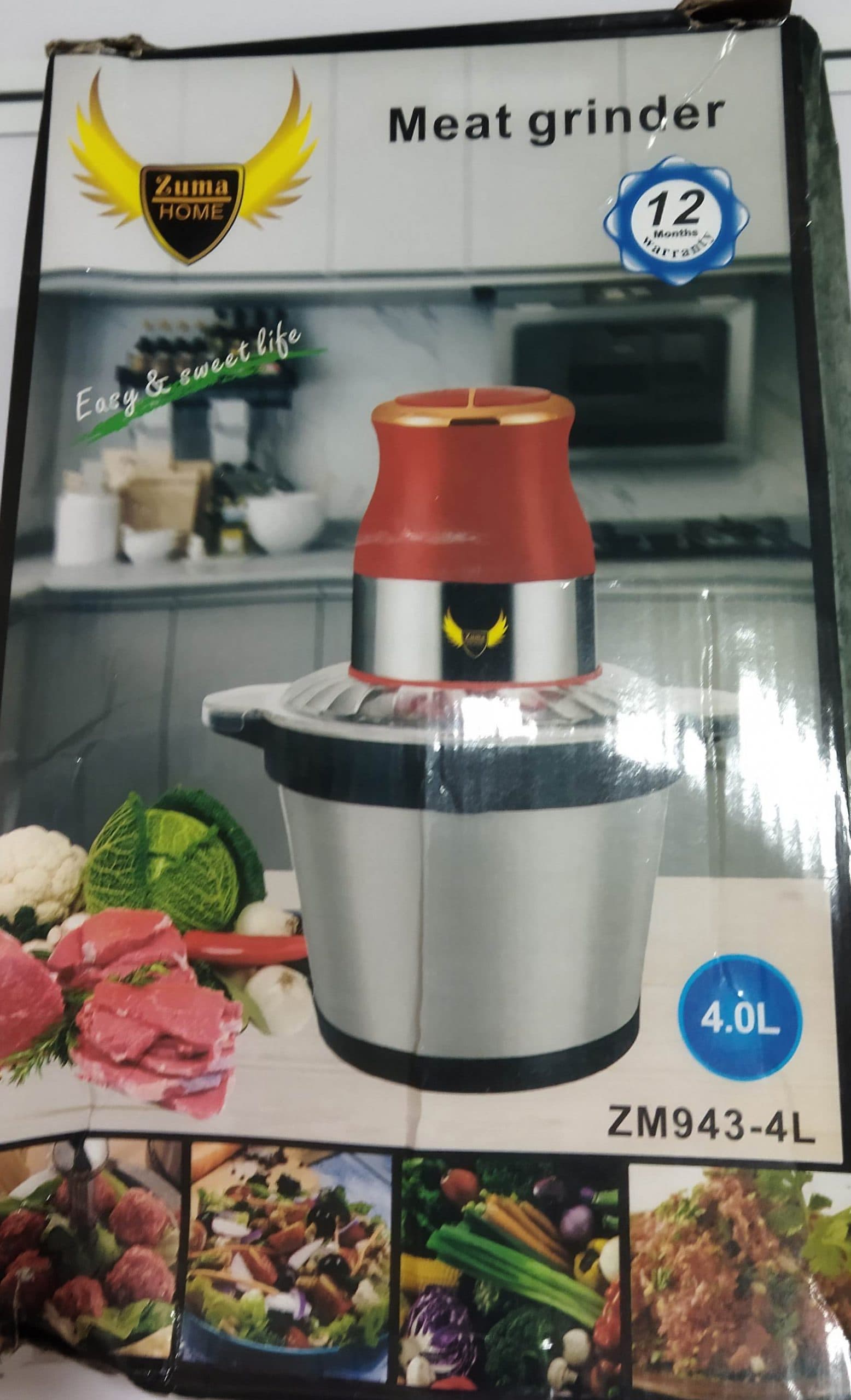 خرد کن غذاساز چندکاره شش تیغه زوما هوم 4لیتری ZUMA HOME مدل 943 توان 1200 وات-مناسب مرغ و سبزیجات — تصویر ۴