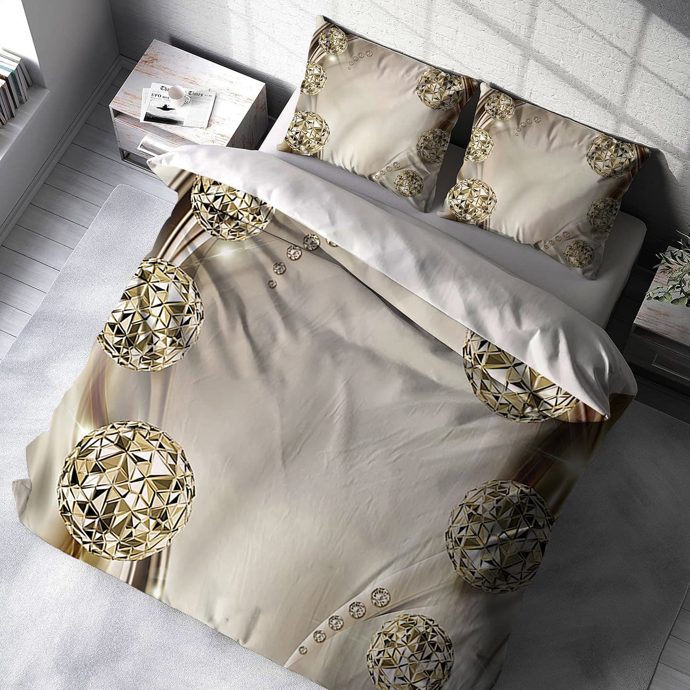 ست روتختی دونفره چاپی سه بعدی با زمینه روشن BA-2354