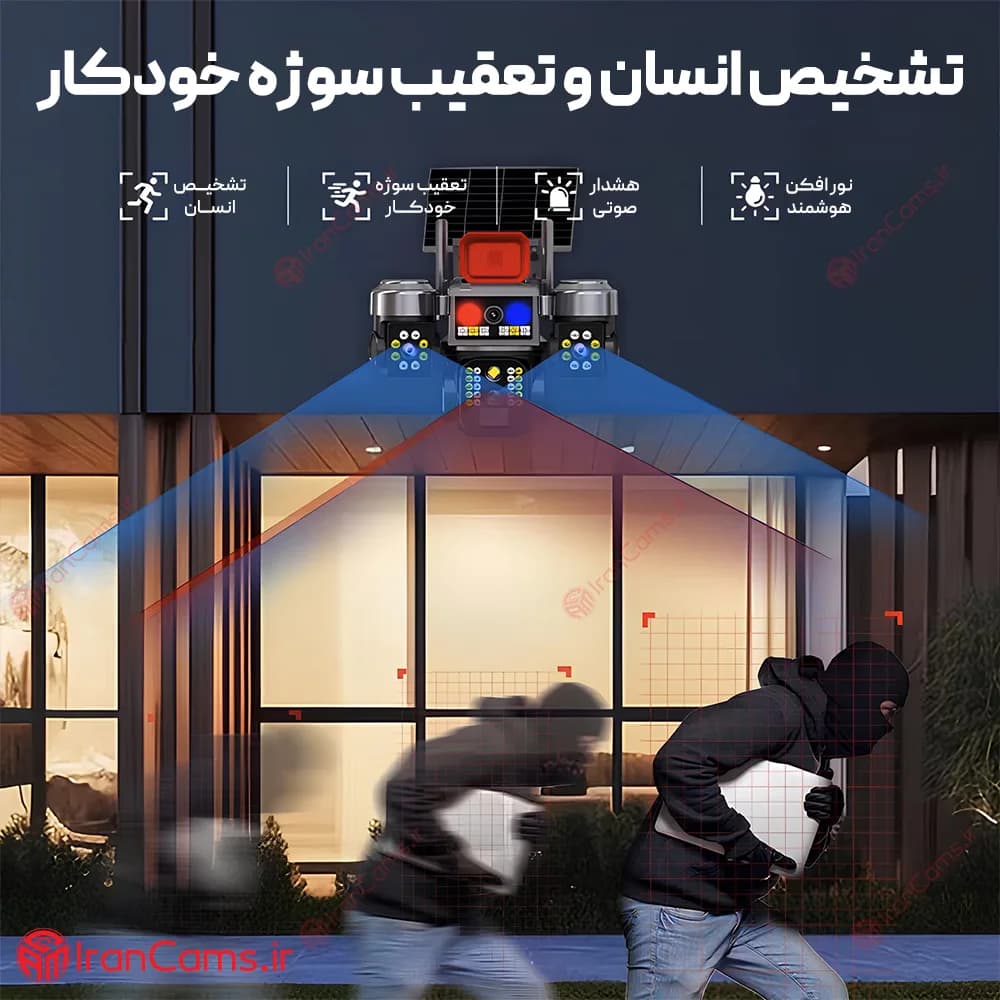 دوربین بی سیم خورشیدی سیمکارتی سه لنز 12 مگاپیکسل V380 مدل LX-XW818-4G — تصویر ۹